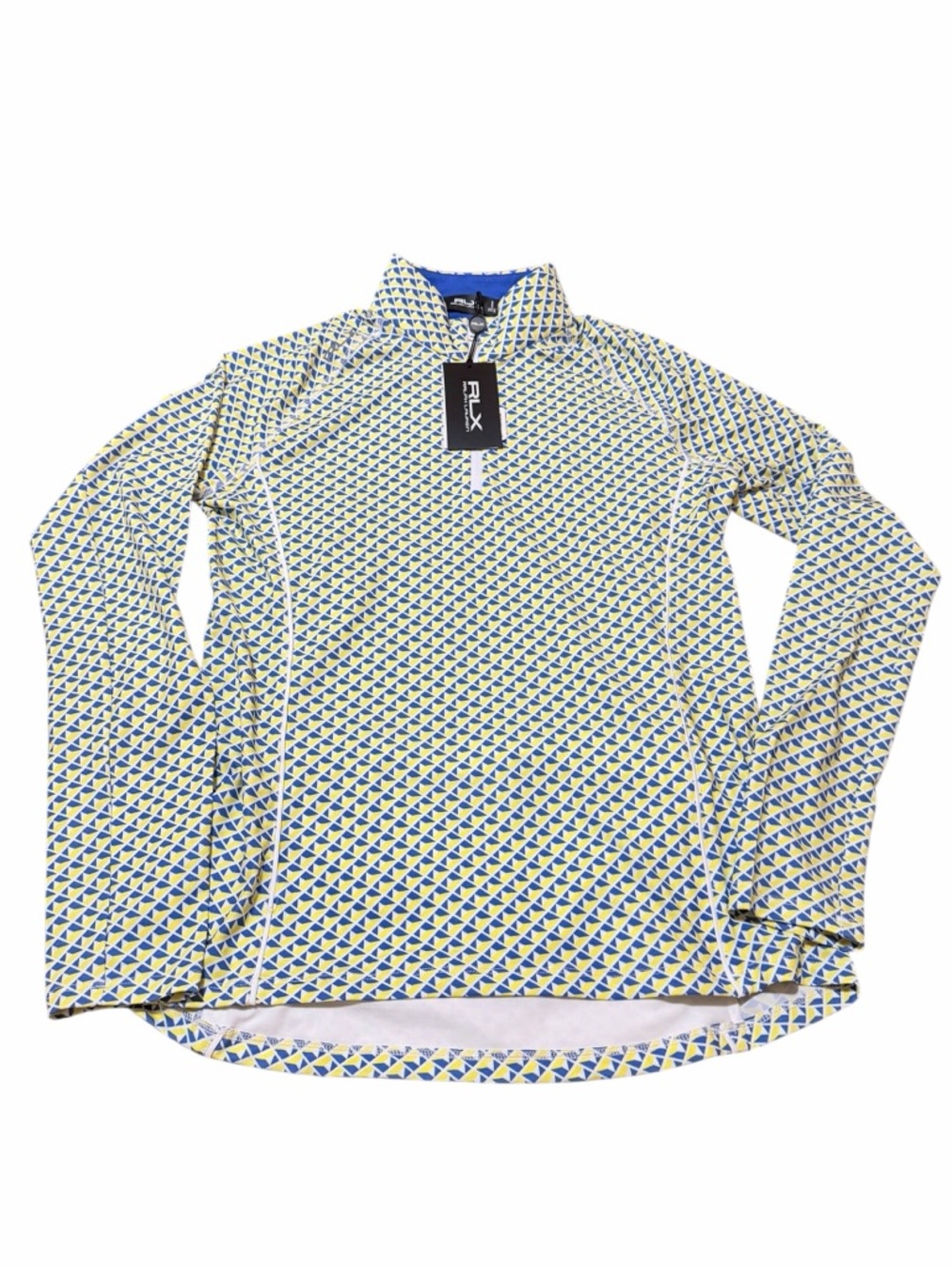 💙🌼NWT RLX Quarter-Zip Pullover in Blue & Yellow Geometric Print.RLX Ralph Lauren